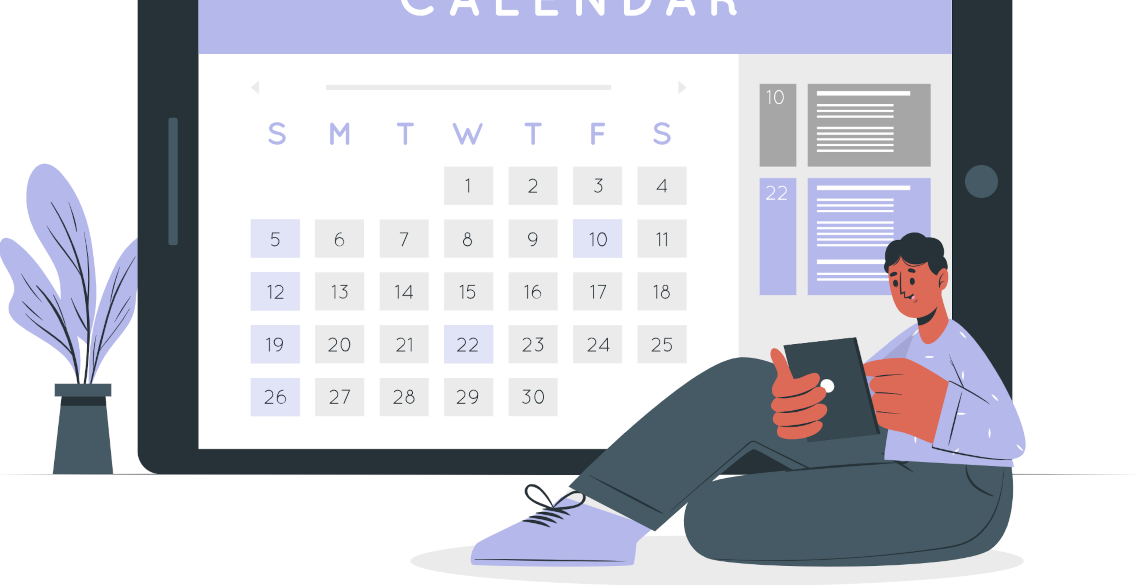 Student and calendar. Imagery credit: storyset.com